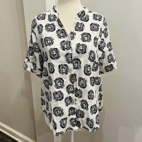 Allison Daley Tops - Allison Daley Women’s Petite M Top Floral White Black (A0127)